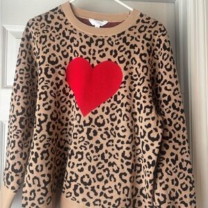 Time and Tru Leopard Print Sweater with Bold Red Heart